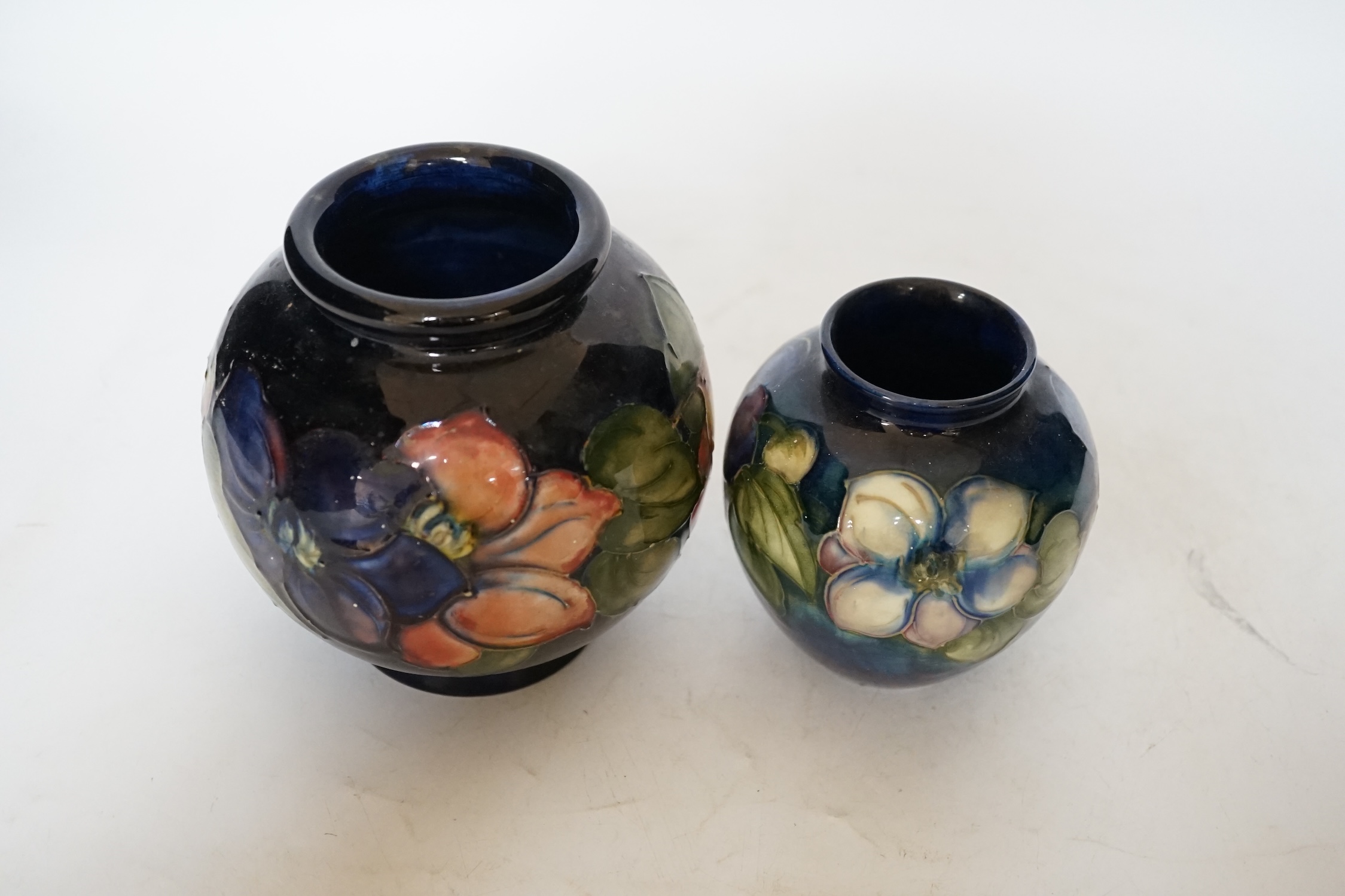 Two Moorcroft anemome vases, tallest 13cm